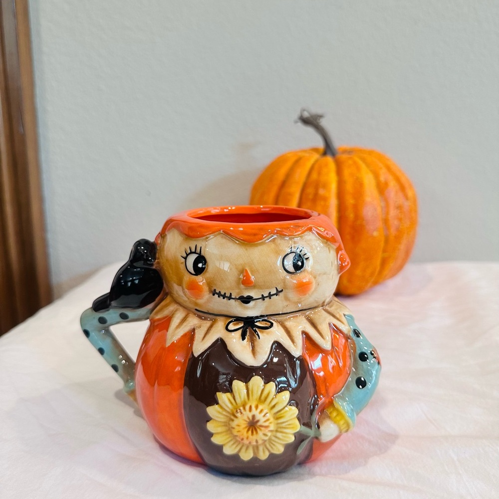 Handcrafted Johanna Parker Scarecrow Mug - Orange and Brown